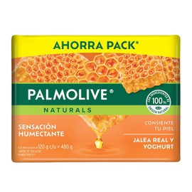 Jabón en Barra Palmolive Naturals, Hidratación Luminosa,Extracto de Jalea Real y Yoghurt, 4x120gr, paquete de 480g