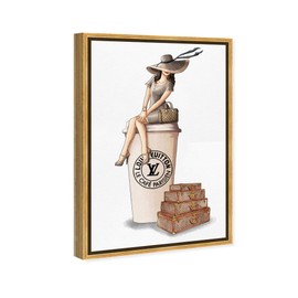 The Oliver Gal Artist Co. Fashion and Glam Framed Wall Art Canvas Prints 'Cafe au Lait Paris Dark' Travel Essentials Home Décor, 16" x 24", Brown, White