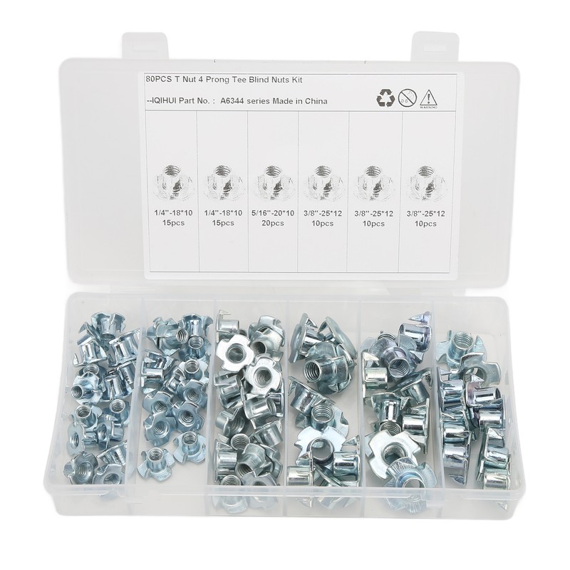 80Pcs T Nuts Carbon Steel Galvanized Layer Rust Resistant Sturdy