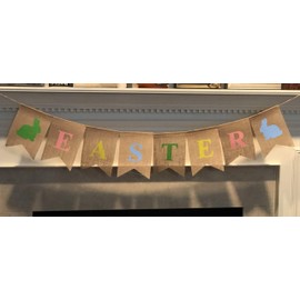 Easter Bunny Banner Spring Garland - Easter Bunny Decor Burlap Banner - Easter Decorations for The Home - Easter Garland for Mantle by Jolly Jon