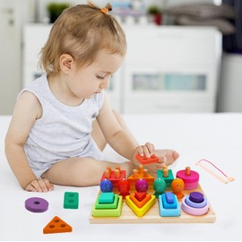 Mekidulu Holzspielzeug ab 1 jahr，Angelspiel，Montessori-Spielzeug für 1 Jahr, 3-in-1 Sortieren von Stapelblöcken, Lernspielzeug für Jungen und Mädchen im Alter von 1 bis 3 Jahren, Geburtstagsgeschenke.