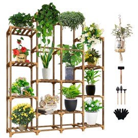 Uneedem Tall Shelf for Multiple Plants Indoor Outdoor 14 Tiers 16 Pot Holder Large Rack Wood Stand Shelves for Room Corner Balcony Garden Patio
