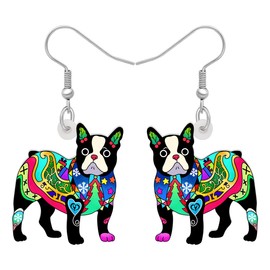 DALANE Christmas Acrylic Cute French Bulldog Earrings Dangle Drop Snowflake Poodle Puppy Pets Jewelry Gifts for Women Dog Lovers Charms (Black B)