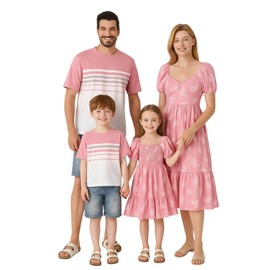 PATPAT Family Matching Outfits for Girls: Mommy and Me Matching Shirts Dresses Paisley Print Outfits Coordinated Family Matching Dresses for Vacation- Pink Floral Girl 8-9 Years