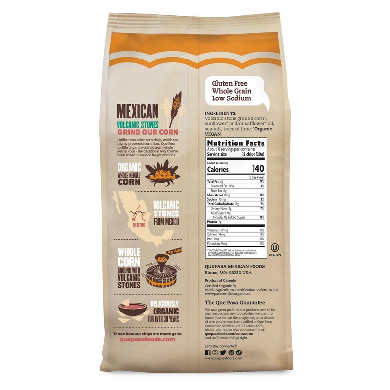 Que Pasa Organic Yellow Corn Tortilla Chips, 11 oz (Pack