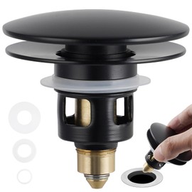 Universal Bathroom Sink Drain Strainer Hair Catcher Upgraded with Removable Stainless Steel Filter Basket, 2 in 1 Pop Up Sink Stopper for 1.1''~2.36'' Sink Basin Hole, Big Cover Cap, Matte Black