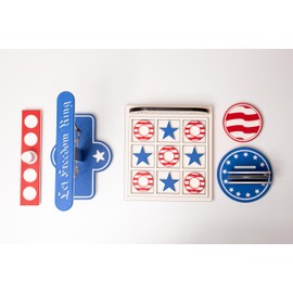 Noble Heritage USA Party Pack - 3 Piece Set | USA-Made Games & Drink Coasters | Tic Tac Toe, Hook & Ring Toss, & Premium Coaster Set | Perfect for 4th of July, BBQs & Family Gatherings, Multi