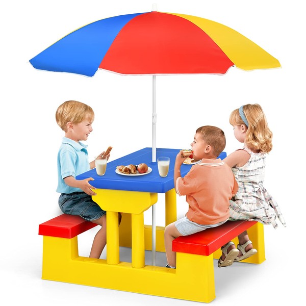 Costzon Kids Portable Picnic Table and Bench with Removable Umbrella