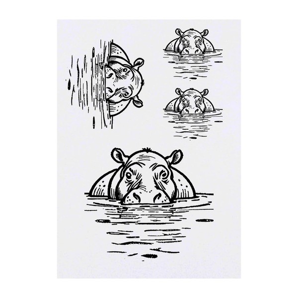 Azeeda 4 x 'Nilpferd in einem Pool' Temporäre Tattoos -