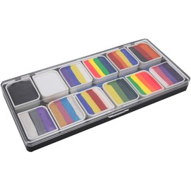 Pigmento profesional para pintura corporal facial, 12 colores, kit de pintura facial para arte corporal a base de agua, fiesta de Halloween, juego de paleta de maquillaje elegante para cosplay con 2 p