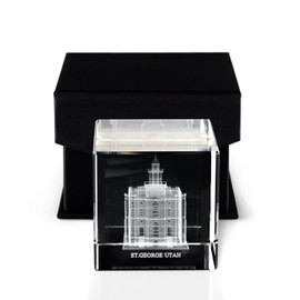 Ringmasters Crystal Cube Desk Decor LDS Temple Paper Weights for Office Desk | Christian Home Decor, (St George Utah)