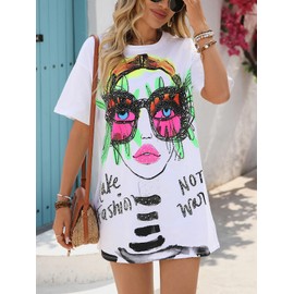 Vipwest Womens Graphic T Shirts Sequined Tops Sparkly Tops for Women Rock Shirts with Crew Neck Funny Graphic Tees for Women White