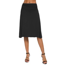 EXCHIC Women's Elastic Waist Plain A-Line Yoga Skirt - black, size: m