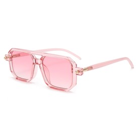 LJCZKA Retro 70s Square Sunglasses for Men and Women, Classic Aviator Glasses, Flat Square with Double Bridge, UV400 Protection, Pink Gradient Pink