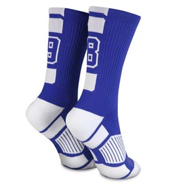 ChalkTalkSPORTS Custom Team Number Socks | Youth & Adult Athletic Performance Socks | Blue Number Socks | Choose Your Number