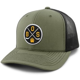 BOS Hockey Emblem Classic Snapback Trucker Hat – Unisex Adjustable Mesh Cap Military Green