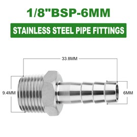 TAISHER 10PCS Forging of 304 Stainless Steel of Air Hose Fittings, 6MM Barb x 1/8" MBSP Pipe Adapter with with 10PCS Hose Clamp