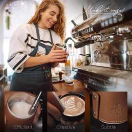 VILLA FATIMA Handleless Milk Frothing Pitcher 14oz - Premium Stainless Steel Frother Cup for Baristas - Milk Steamer Cup with Precision Spout - barista pitcher with Elegant Gift Box Packagingr - White