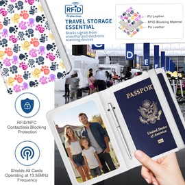 NUGGHU Passport Holder for Travel Essentials, Leather RFID Blocking Passport Wallet Cover Case, Cute Passport Book Holders for Women and Men Colorful Dog Paws