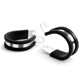 PADTON 25 Pack 3/16 Inch Stainless Steel Cable Clamps, Metal Pipe Clamps Wire Clamps Conduit clamps for Tube, Pipe or Wire Loom Installation, Rubber Cussioned