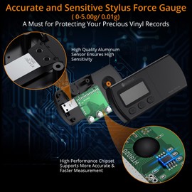 Neoteck Needle Pressure Gauge for Record Player, 0-5g Measuring Range, High Accuracy, Digital LP Stylus Force Meter, Record Case Included, 18 Months Warranty