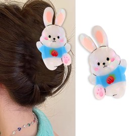 Rabbit Hair Clips for Women Cartoon White Bunny Hair Claw Clip French Barrettes with Little Carrot Design Spring Accessories Easter Party Favors
