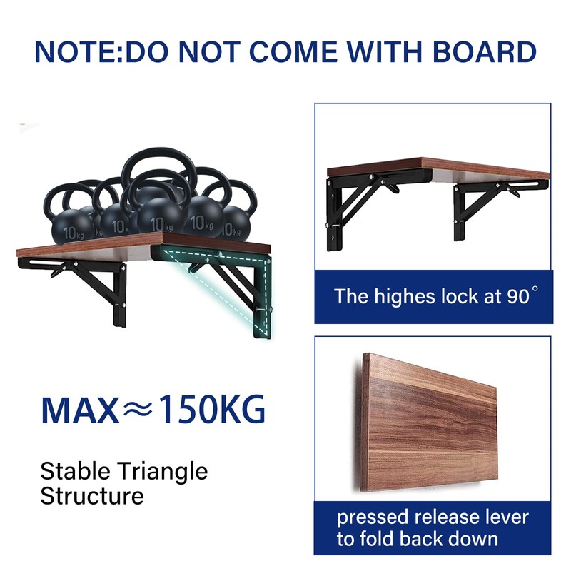 Folding Shelf Brackets,Wall Mounted Shelf Brackets,Heavy Duty Shelf Bracket,Black Metal