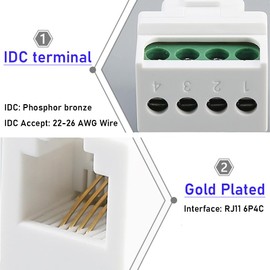 Jienk 10PCS RJ11 6P4C CAT3 Telephone Keystone Jack with 4Pin Screw Terminal Breakout Board, RJ11 Female Jack to 4Pin Screw Connector for Telephone