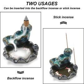 Ceramic Incense Burner, Waterfall Flowing Incense Holder, Exquisite Incense Cone Burner for Backflow Incense Sticks, Aromatherapy Ornament, Office, Home Decoration (Blue)