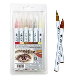 Kuretake ZIG CLEAN COLOR Real Brush 6 colors set 'Portrait colors Ⅱ' for illustration, design art, lettering, calligraphy, drawing