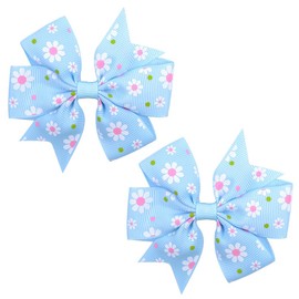 Flower Hair Clips for Little Girls Fresh Blue Floral Hair Bow Clips with Alligator Clips Daily Headwear Hair Accessories No Slip Cute Ribbon Hair Barrette Hairpins for Birthday Holiday Hair Styling