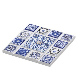 Zassenhaus 057669 Oriental Design Cross Ceramic Coaster with Non-Slip Cork Base 16 x 16 x 1 cm Blue