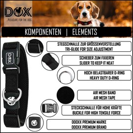 DDOXX Airmesh Dog Collar - Strong and Adjustable Collars Dogs - S (Black)