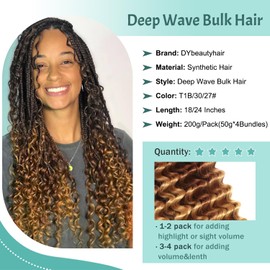 Curly Braiding Hair for Boho Braids 200g Deep Wave Braiding Hair Synthetic Curly Crochet Hair Bundles for Micro Braiding Water Wave Hair Extensions (T1B/30/27#, 18 inch, 50g/bundle x 4)