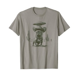 French Bulldog With Cowboy Hat In Desert UFO ALien T-Shirt