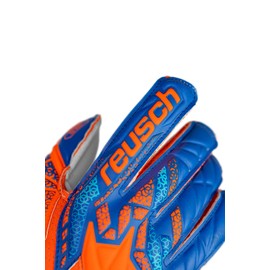 Reusch Attrakt Solid Finger Protection Junior Goalie Gloves, Soccer Goalkeeper Gloves, Breathable, Latex Free, Durable, for Artificial Grass & Hard Surfaces, Youth, Size 5, Orange & Blue