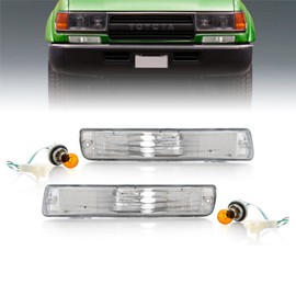 USR DEPO FJ80 Turn Signal Lights - Front Bumper Signal Lamps Set (Left + Right) Compatible with 1991-1997 Toyota Land Cruiser 80 FJ82 (Clear Lens with Amber Bulbs and Sockets)