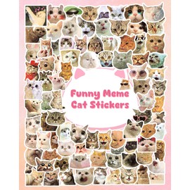 100 Pcs Funny Cat Meme Stickers, Holographic Sparkly Cute Cat Stickers for Water Bottles, Laptops, Skateboard, Vinyl Waterproof, Cool Pet Sticker, Cat Birthday Party Supplies (Cat)
