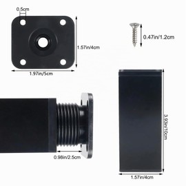 Luabue Pack of 4 Furniture Feet, Adjustable, 10 cm, Metal Furniture Legs, Replacement Furniture Feet, Black Square Profile Feet for Furniture with Screws for Sofa, Cabinet, Bed, Table, Chair (Black, 10 cm)
