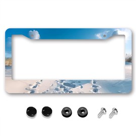 GUWEI License Plate Frames Pedestrians Left Footprints As They Walked Through The Thick Snow License Plate Holder Car Tag Cover Frame Accessory Decor with 2 Holes Screws for Men Women(TE-19)