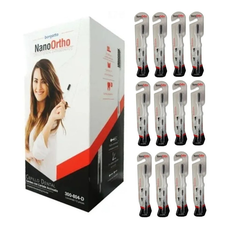Cepillo de dientes Borgatta Ortodoncia Nano Ortho medio pack x