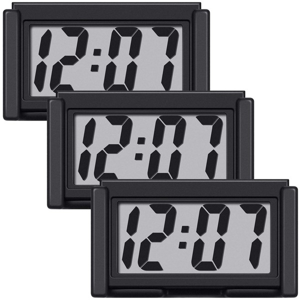Frienda 3 Pieces Mini Car Clock Car Dashboard Clock Auto Car Truck Dashboard Time Vehicle Electronic Digital Clock Self-Adhesive Bracket Digital Clock