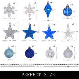 Christmas Balls Set of 49 PCS, Blue and Sillver Christmas Decorations Balls Snowflake Star, for Christmas Tree Ornaments, Holiday Party, Shatterproof Hanging Ball