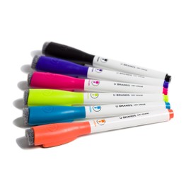 U Brands Low Odor Magnetic Dry Erase Markers With Erasers, Medium Point, Assorted Colors, 6-Count - 520U06-24