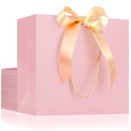 EUSOAR Pink Gift Bags, 20pcs 8.6"x3.9"x7" Gift Bags with Ribbon, Shopping Wedding Party Favor Paper Bags Gift Treat Bags Bulk for Wedding,Party Favors, Grocery,Birthdays,Bridal