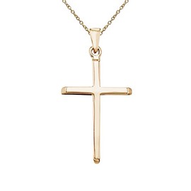 14K Yellow Gold Plain Cross Pendant with 18" Chain