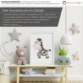 Presentou Set of 4 Animal Pictures,Children's Room Poster Wall Pictures Decoration,Cute Painted Watercolour Look,DIN A4 Premium Paper (Jungle Animals 2,Lion Elephant Zebra Giraffe)