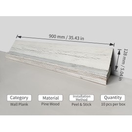 COLAMO 10pack White-Washed Weathered Real Pine Wood Peel and Stick Backsplash Planks, Self Stick On Shiplap Boards Paneling for RV Bedroom Living Room Accent Wall, Adhesive Wooden Wall Panel