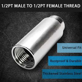 Suiwotin 2pcs 1/2PT Male to 1/2PT Female Thread Shower Head Extension Arm, Stainless Steel 40mm/1-9/16 Inch Arm Length Shower Head Cast Pipe Fitting Coupler