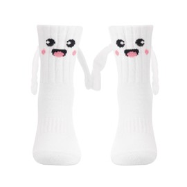 Honganda Funny Kids Baby Girl Boy Magnetic Holding Hand Socks, Toddler Silly Socks, Smile Crazy Socks for Children 1-10 Years (US, Age, 4 Years, 6 Years, White)
